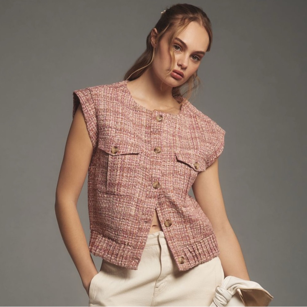 Maeve Extended Shoulder Tweed Vest - Anthropologie oversized